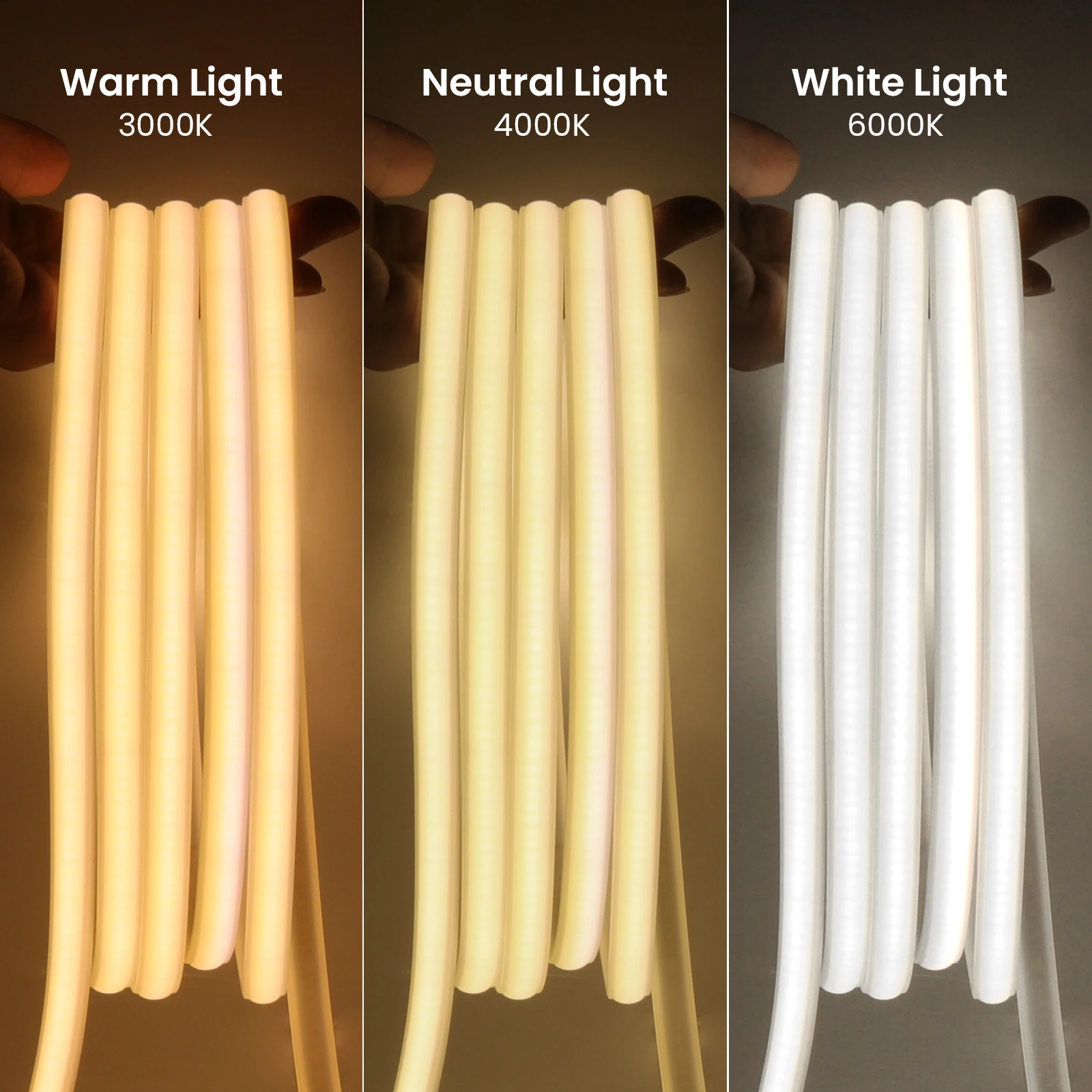 50CM Cuttable 230V COB Neon LED Light Strip 288LEDs/M Dimmable IP65 Tape Lamp With RF Touch Panel Remote Cold Natural Warm White