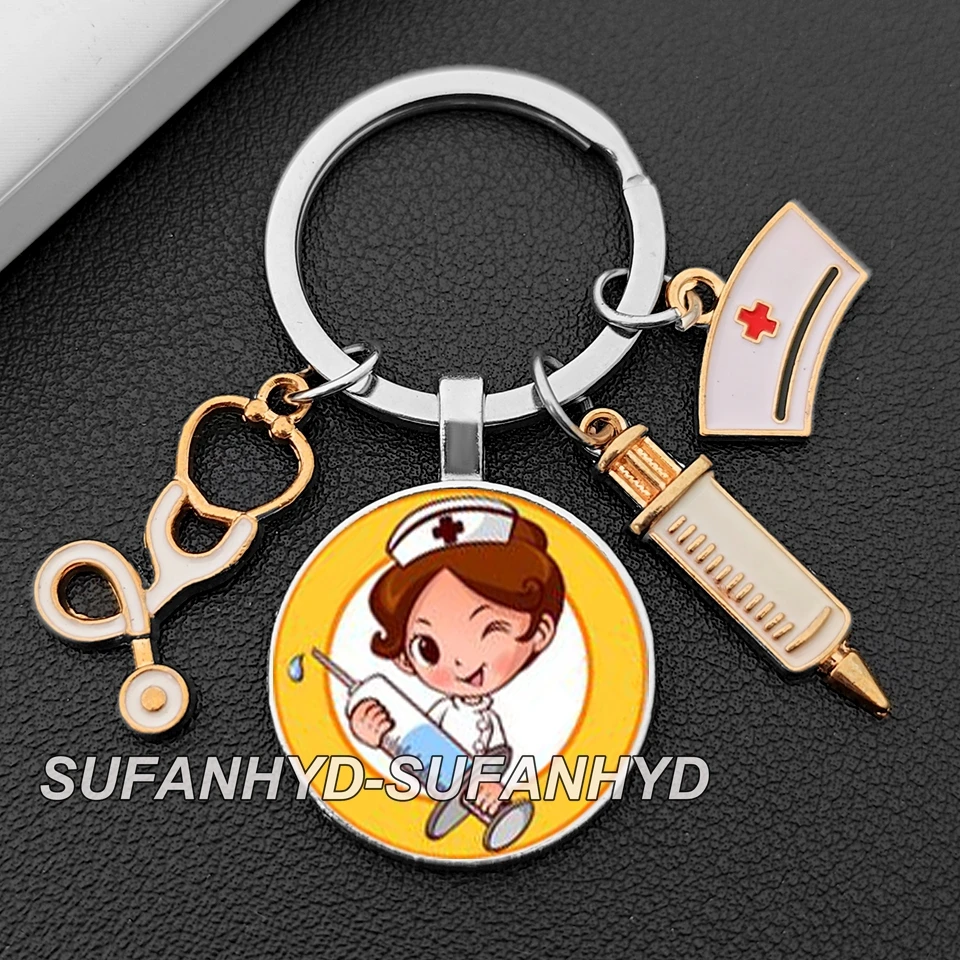 Gift for Doctor and Nurse Keychain Syringe Cap Stethoscope Pendant Keychain Thank-you Gift for The Nurses and Doctors