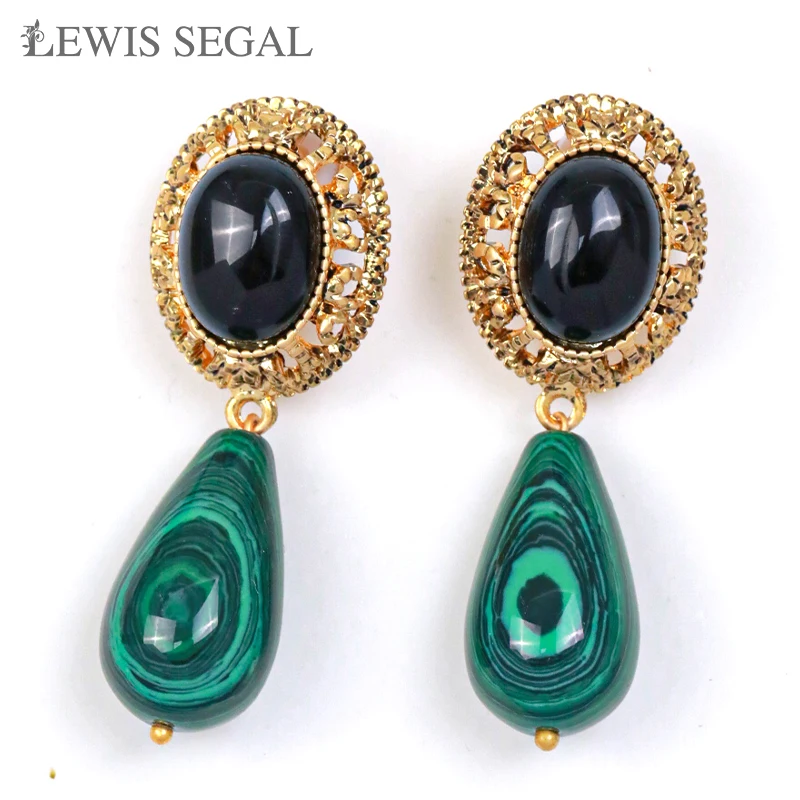 

LEWIS SEGAL Large Green Drop Earrings Emerald Earring Teardrop Shape Statement Jewelry Oval Drop Earrings Big Jewelry Prom