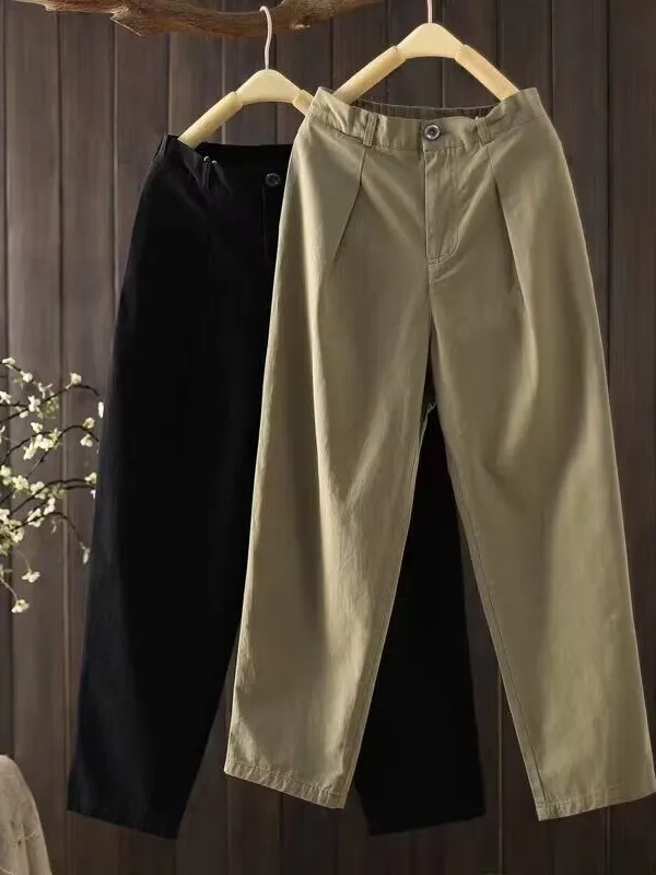 

Модные прямые брюки для женщин, осенние брюки большого размера с эластичной резинкой на талии, широкие брюки Харлан, повседневные дышащие брюки с высокой талией