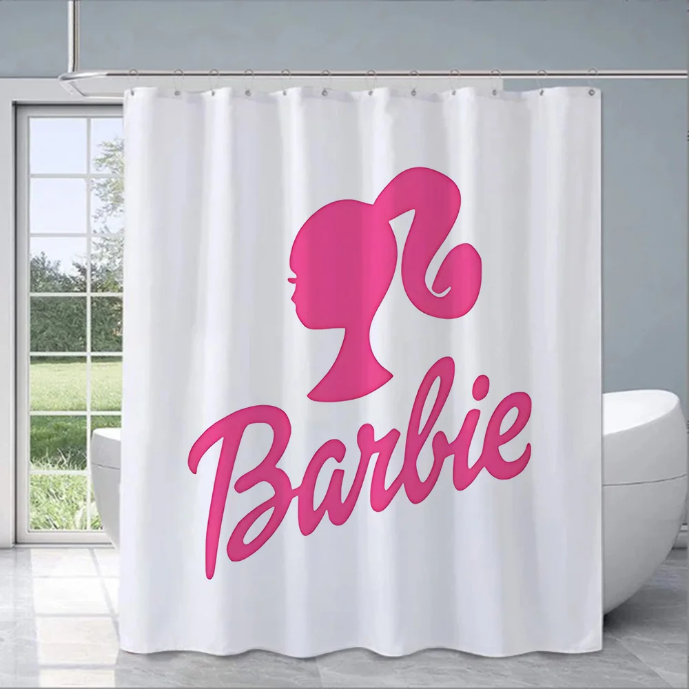 Cute B-Barbie Pink Shower Curtain Waterproof Polyester Fabric Paint Colorful Bath Curtains Home Bathroom Decor Curtain With Hook