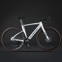 Road Bicycle for Men and Women, Aluminum Curved Handle, Ultra Light, 18 Speed Racing, Dual Disc Brake, Adult, 700C