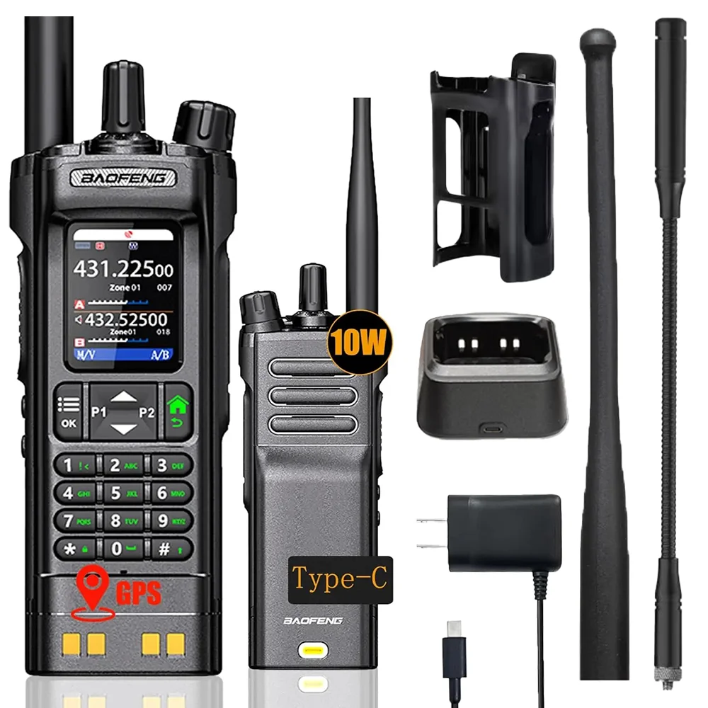 BAOFENG UV-32 10W Dual Band Handheld Walkie Talkie, Long Range GPS NOAA APP Programming, 2500mAh Type-C Fast Charging, Black
