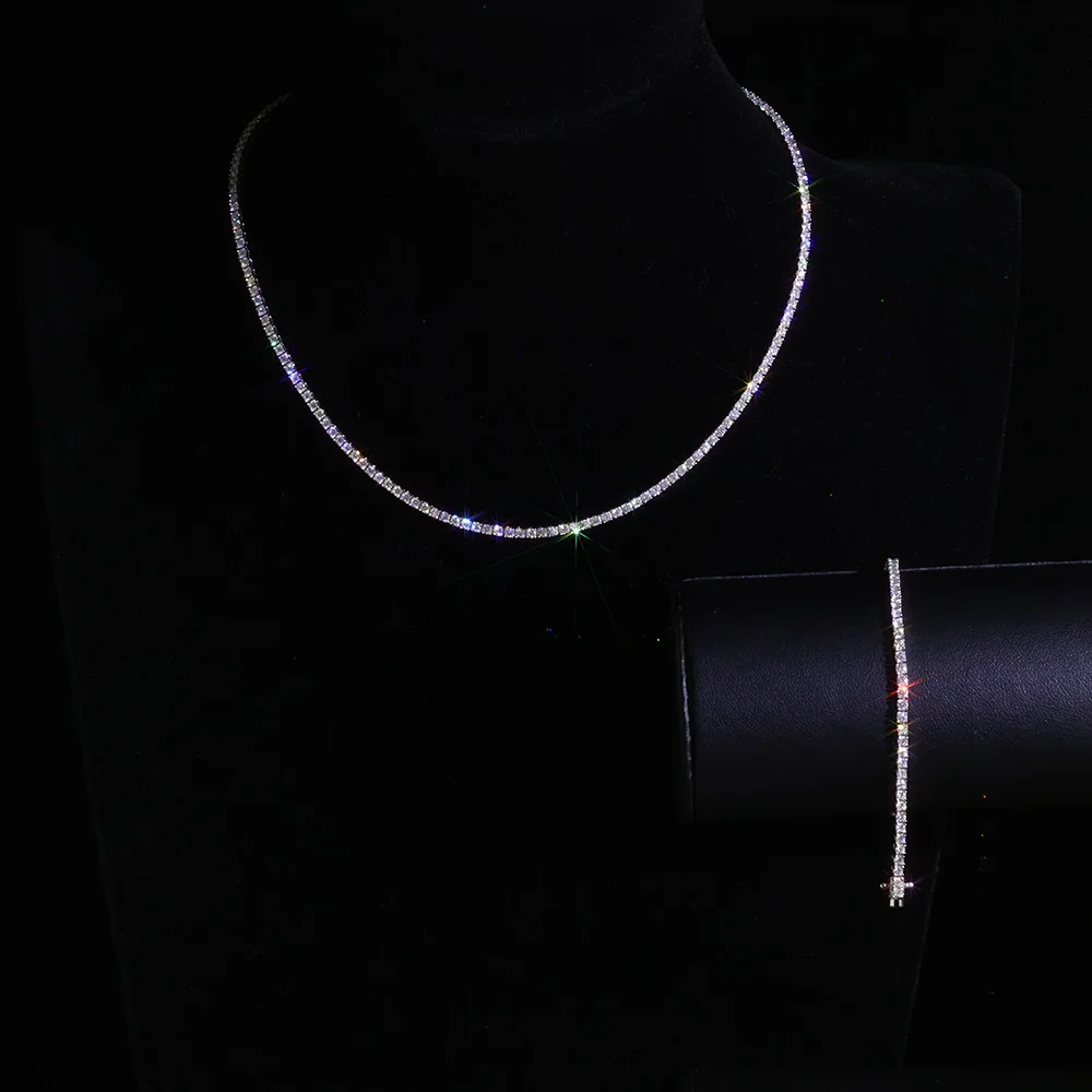 925 VVS Pass Diamond Tester Sterling Silver 2mm Moissanite Tennis Chain Necklace Women Engagement Jewelry High Quality