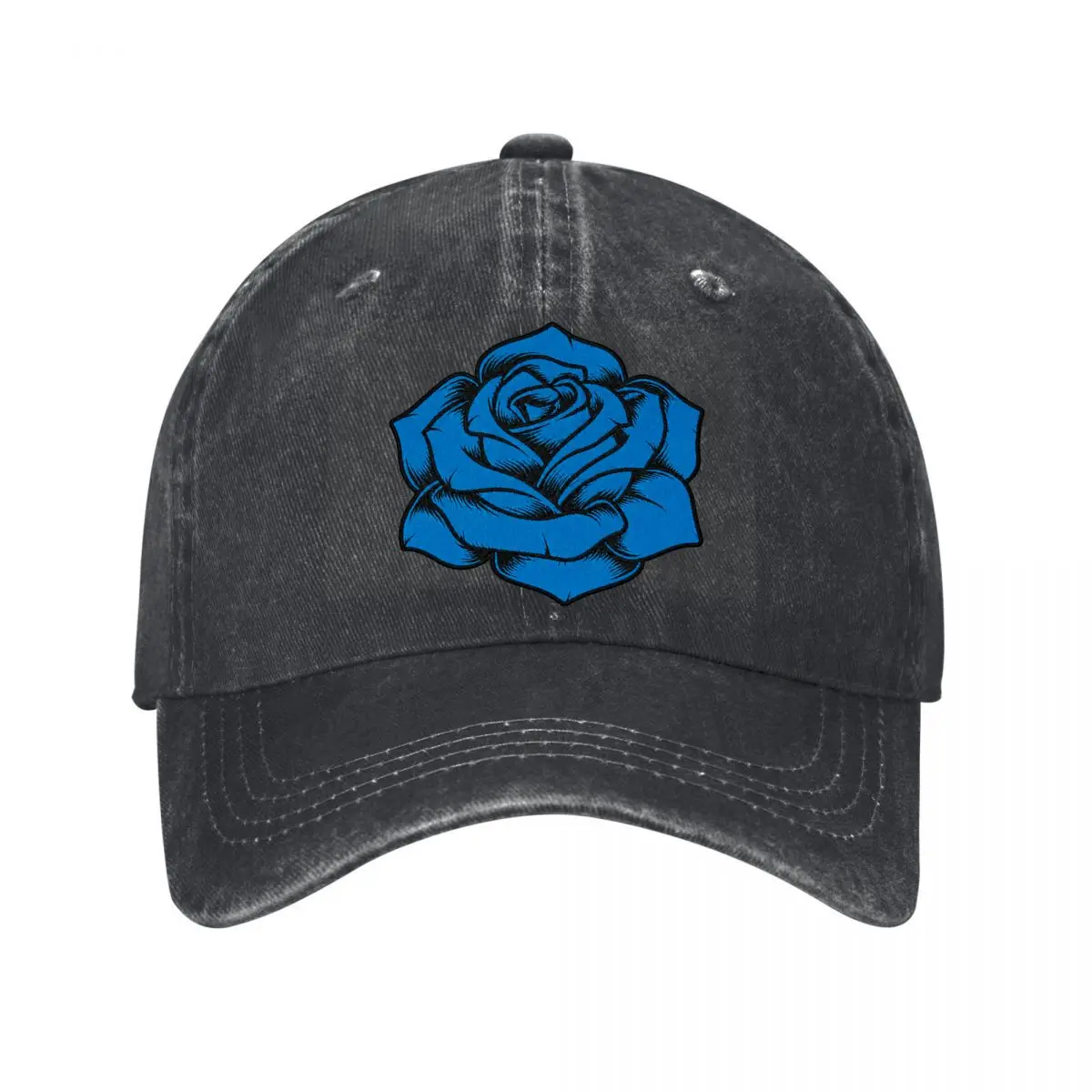 Blue Rose Floral Botanical Flower Design Washed Baseball Cap Outdoor Hat