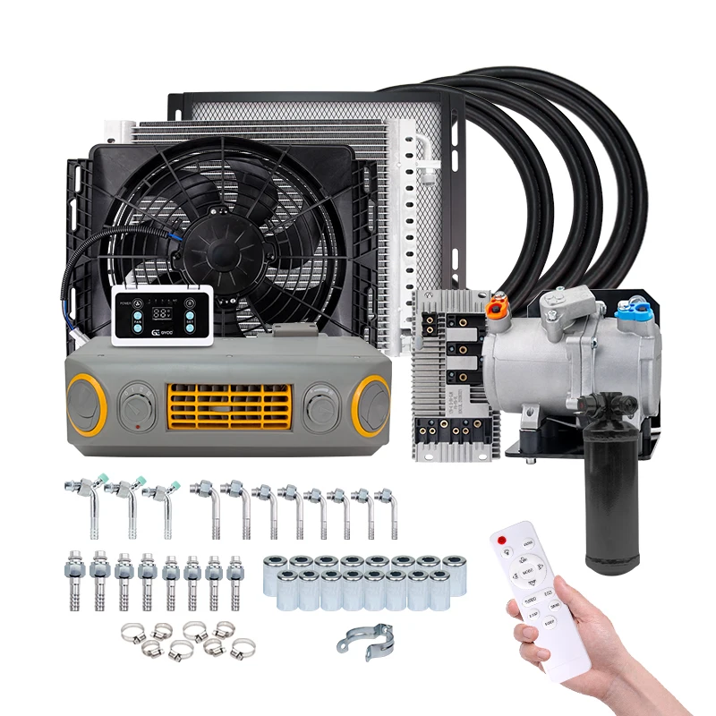 Universal 12V/24V Underdash Electric A/C Compressor for Car Van Street Rod Classic Vintage Muscle Vehicle AC Replacement Parts