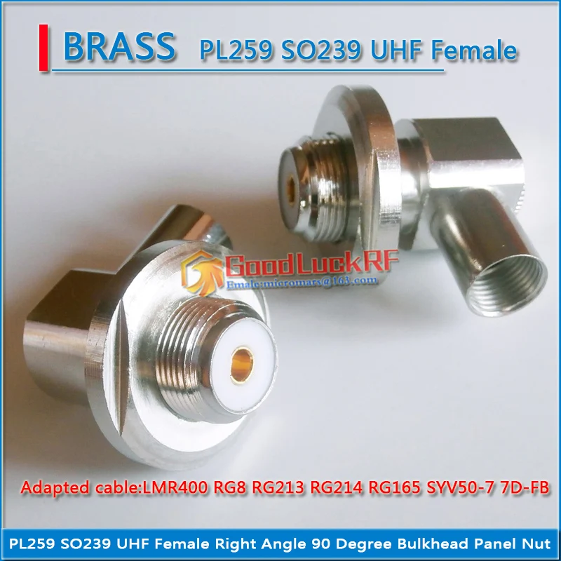 PL259 SO239 UHF Female Bulkhead Panel 90 Degree Right Angle Clamp Solder LMR400 RG8 RG213 RG214 RG165 7D-FB Cable RF Connector