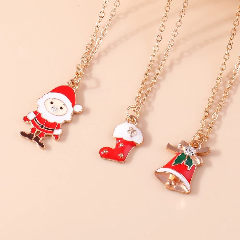 Aihua 3pcs4pcs Weihnachten Halsketten Emaille Weihnachtsbaum Glocke Santa Schneeflocke Halskette Anhänger für Frauen Geschenke Trendy Schmuck Set – Detail 24