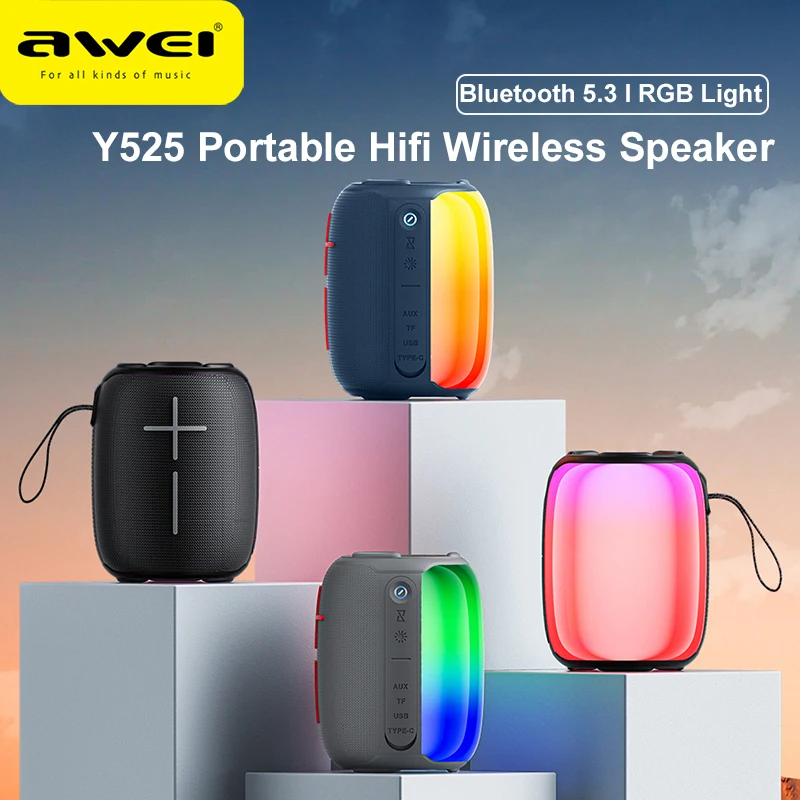 

Awei Y525 Bluetooth 5.3 динамика портативный TWS Hifi беспроводной динамик USB открытый мини громкий динамик музыка RGB светильник воспроизведение