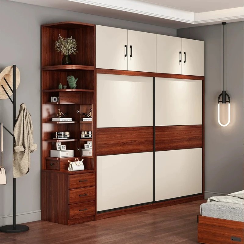 Armario de Madera con Puertas Correderas, para Colgar Ropa, Multiusos, Ropero Armable de Madera para el Hogar