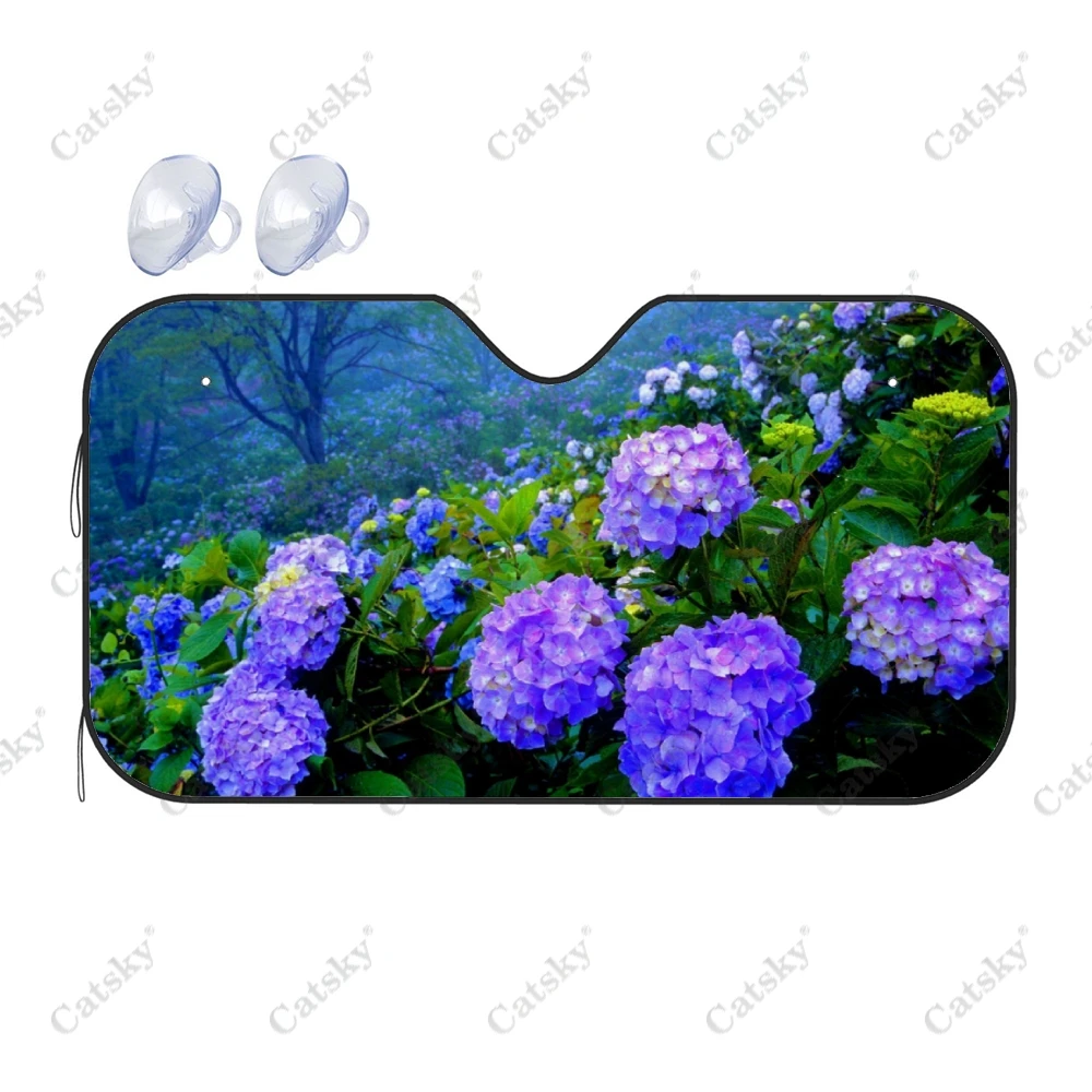 Hydrangea Flower Print Car Accessories Front Windshield Sunshade Foldable Sunvisor Protect Summer Visorshield Decoration for SUV