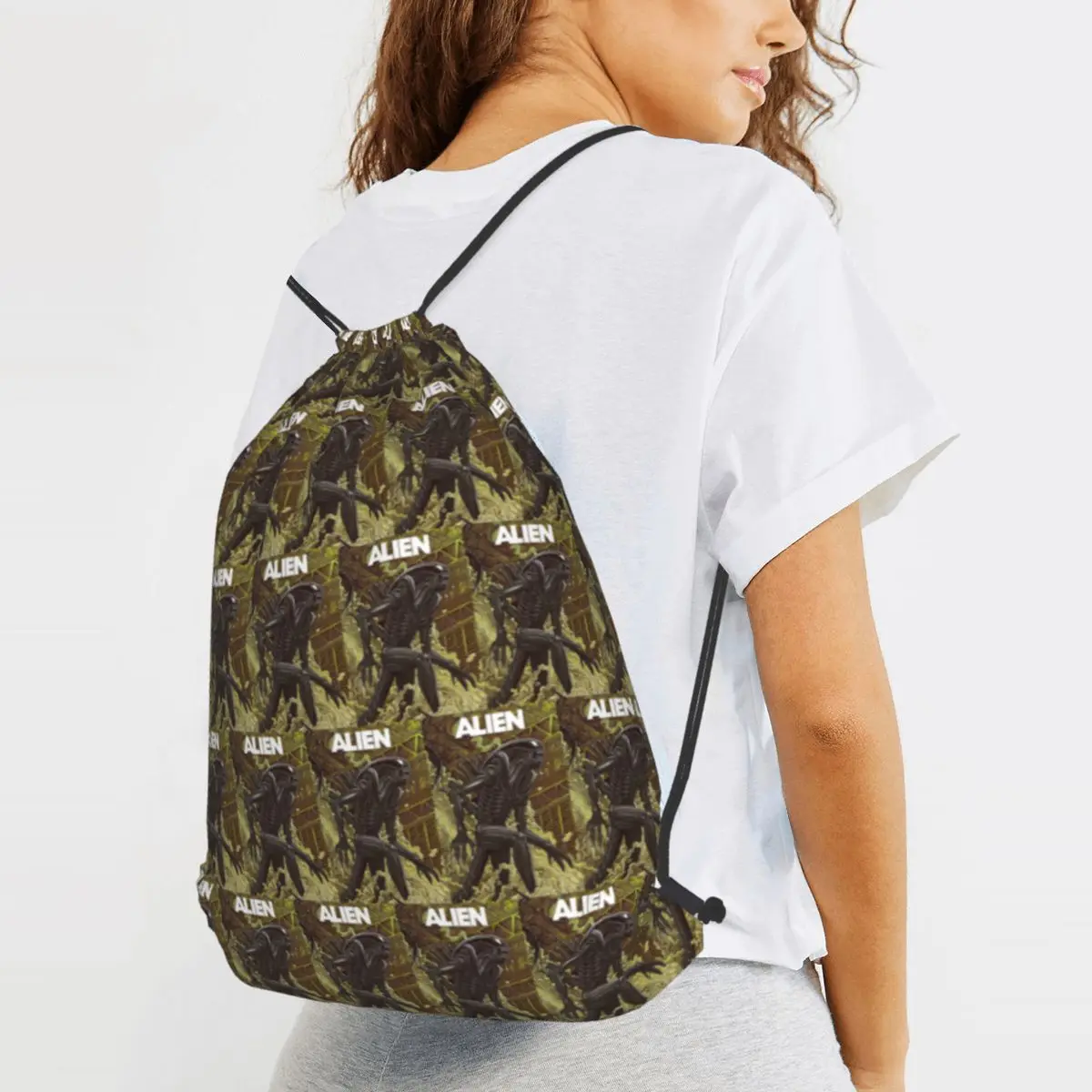 

Movie Alien Backpacks Casual Drawstring Bags Shoes Bag Book Bags for Travel School