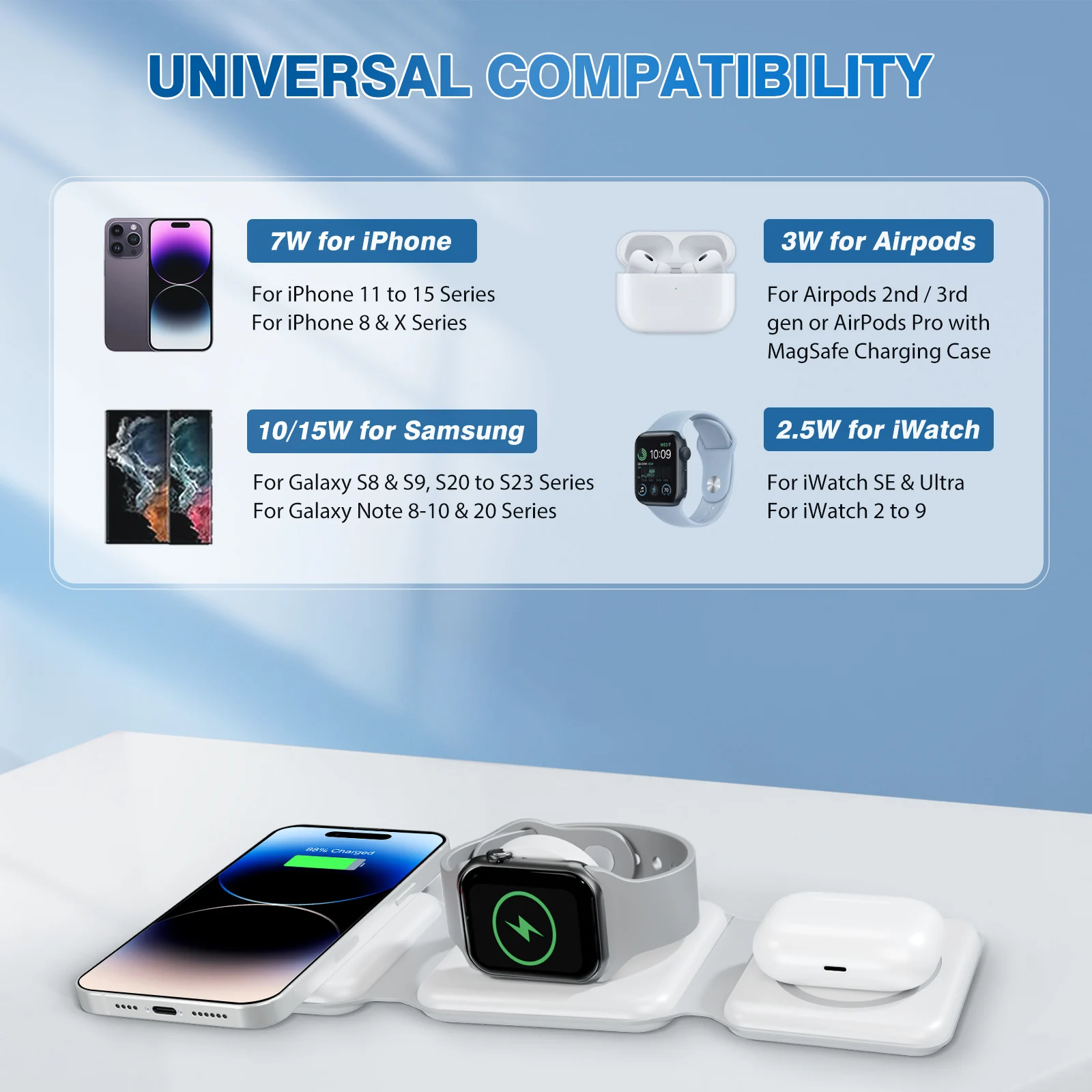 شواحن لاسلكية مغناطيسية 15 وات 3 في 1 قاعدة شحن هاتف قابلة للطي شحن سريع للسفر لساعة أبل آيفون 14/13/12/11/X AirPods #3
