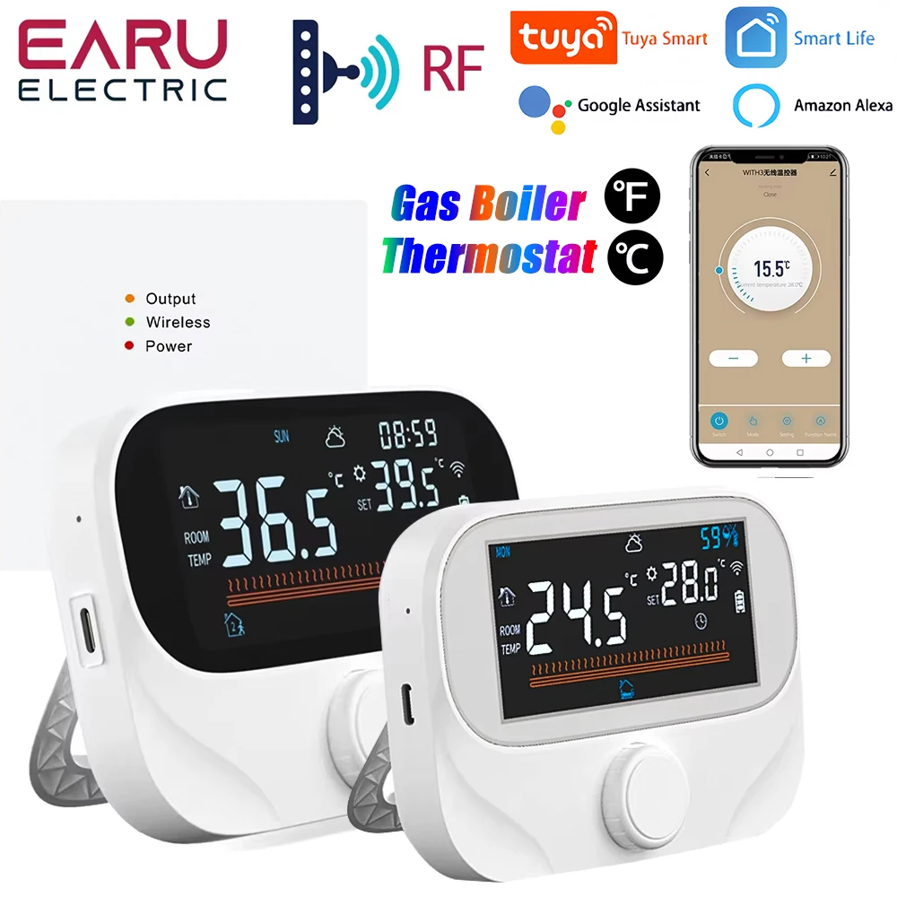 Tuya WiFi Smart Home Wireless Thermostat RF Battery Gas Boiler Water Heating Digital Temperature Controller Alexa Google Home