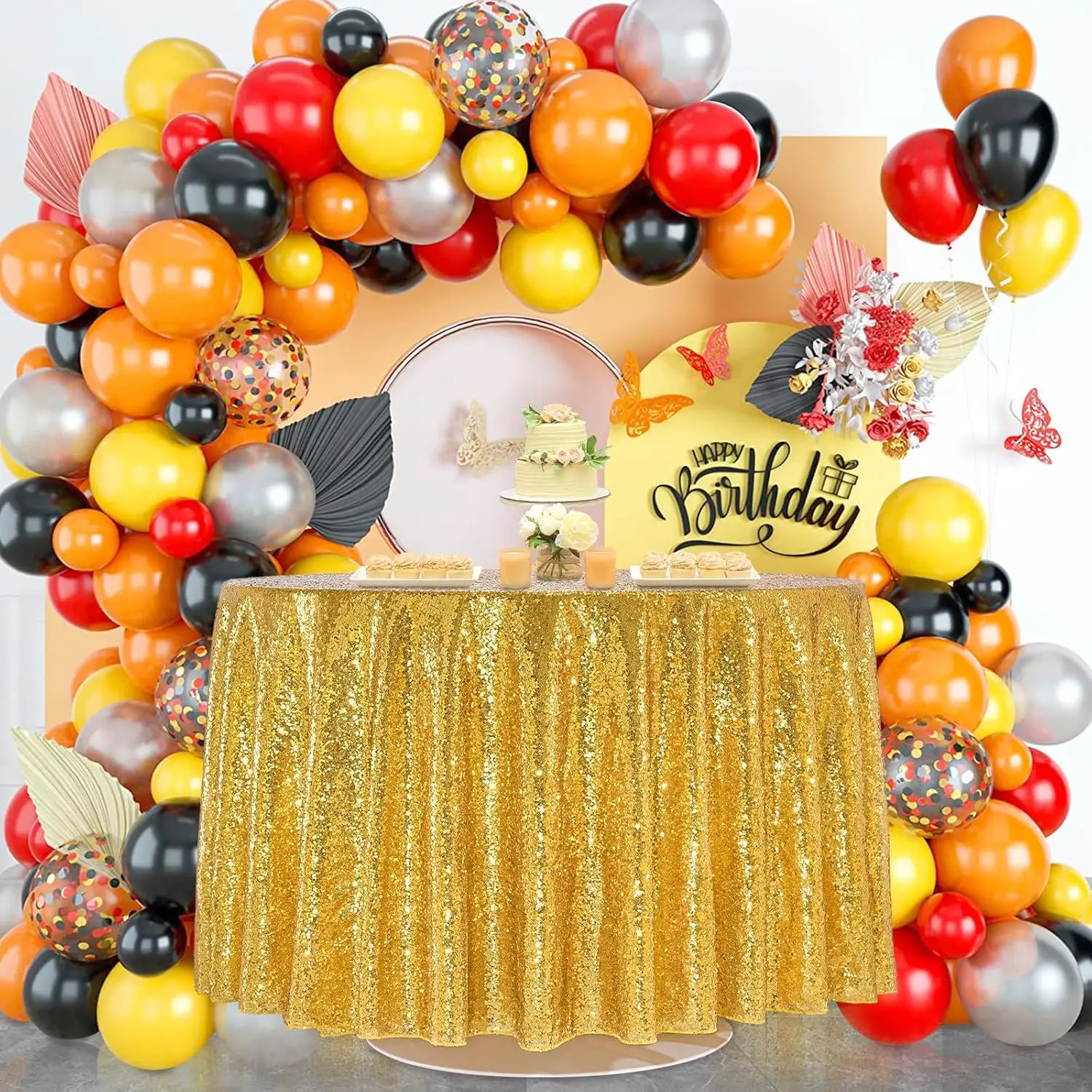 Round Tablecloth Gold Sequin Glitter Table Cloths for Birthday Wedding Baby Shower Party Dining Table Decorations Accessories