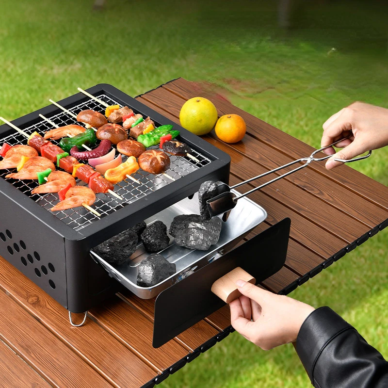 Square Stove Tea Camp Camping Fire Basin Bbq Grills Home Indoor Courtyard Barbecue Stove Outdoor Portable Charcoal Grill Rack