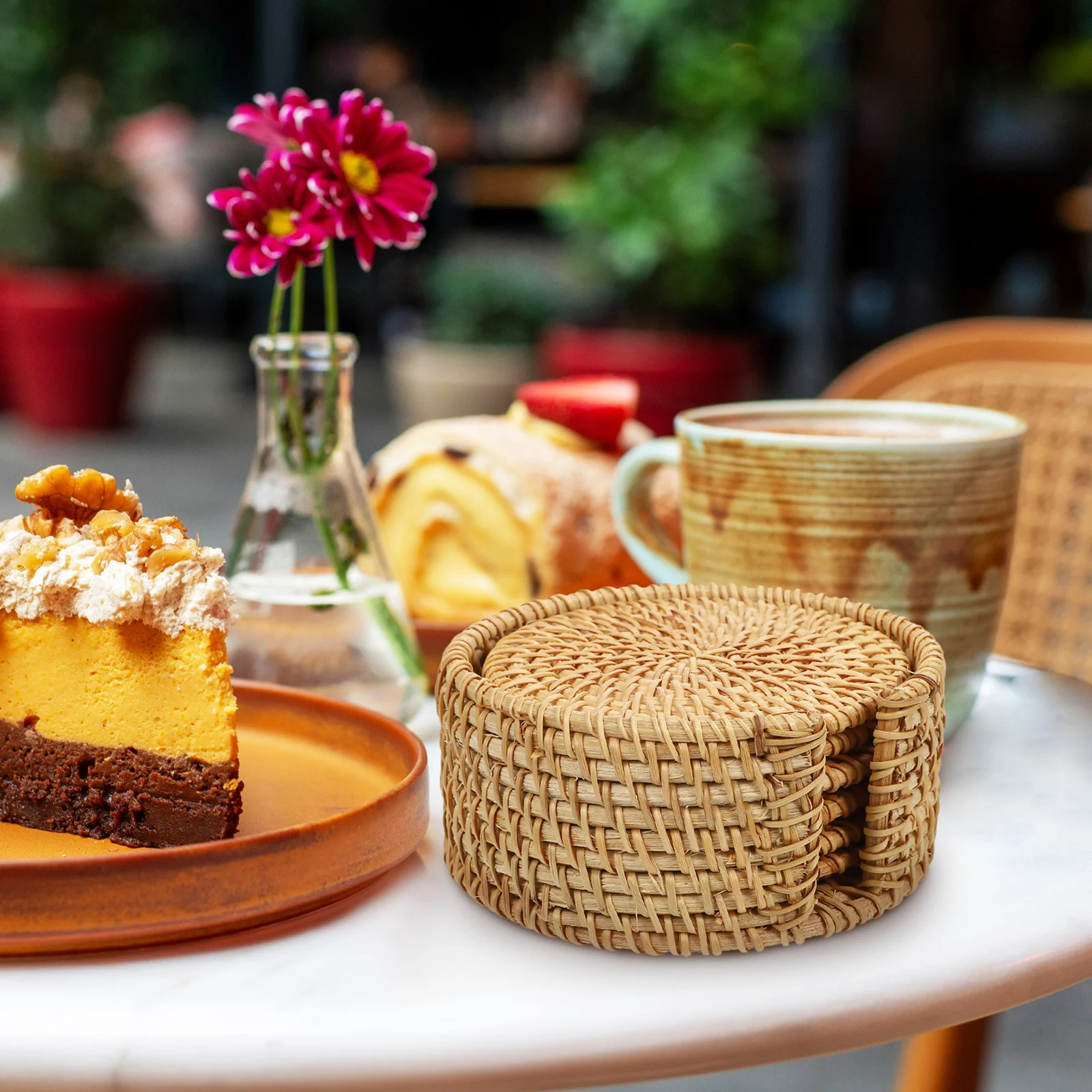 

1 set 6 Rustic Rattan Tea Mat Set 10cm Round Coasters Cup Mats Drinks Holder Protective Table Pad Boho Decorative Home