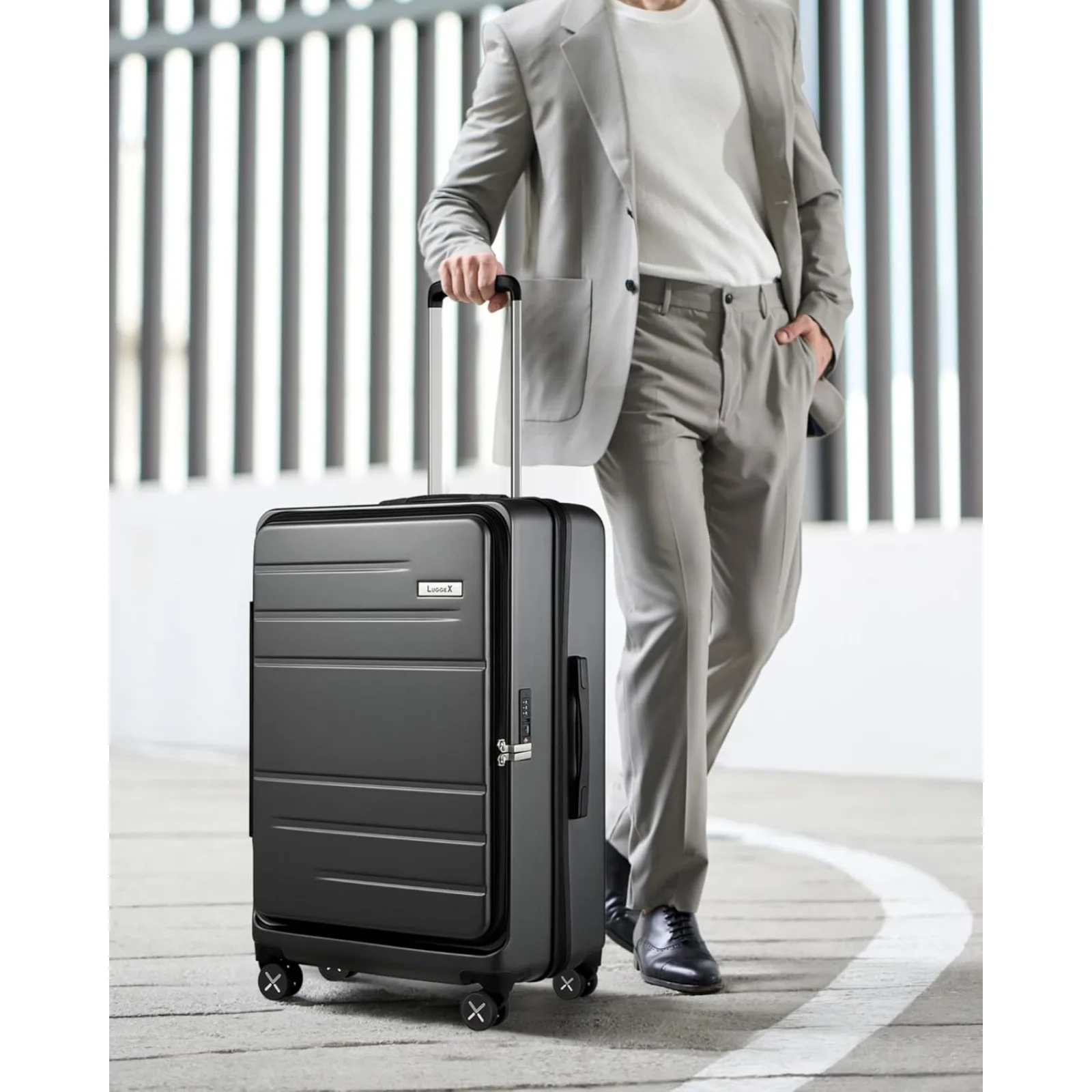 LUGGEX 28-inch bagage met spinnerwielen, uitbreidbare pc-koffer met harde schaal en opening aan de voorkant (zwart, 28 inch)