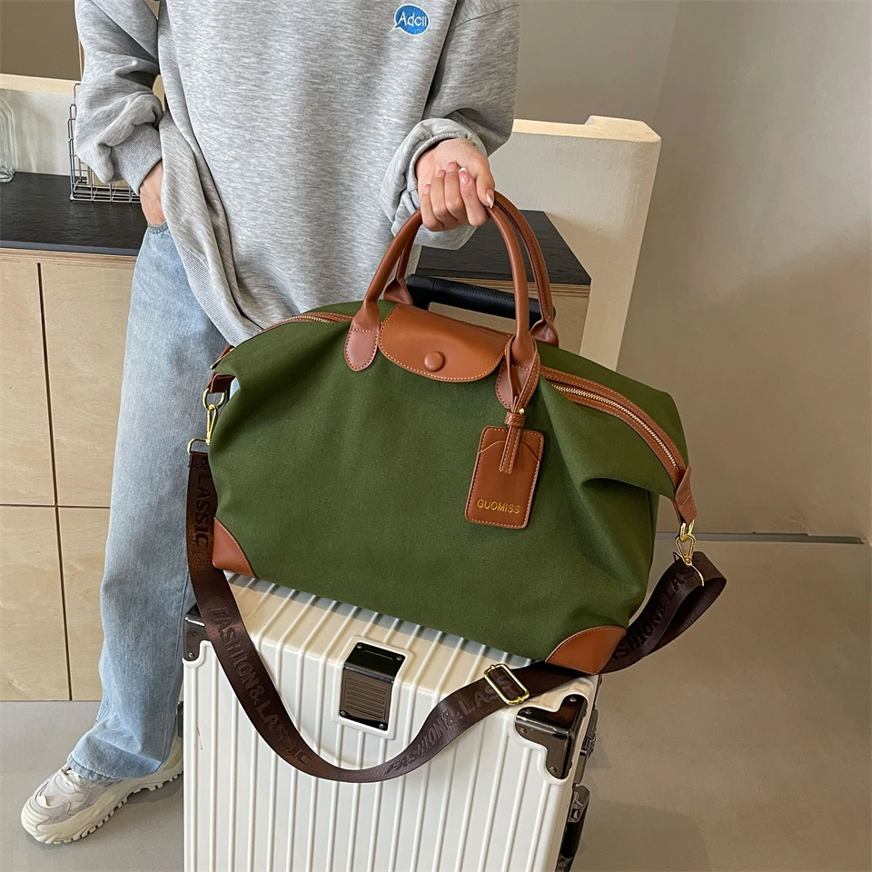 Fashion Lady canvas Travel Zip Bag Overnight Weekend Women Holdall Hand Luggage Women Carry On Handbag