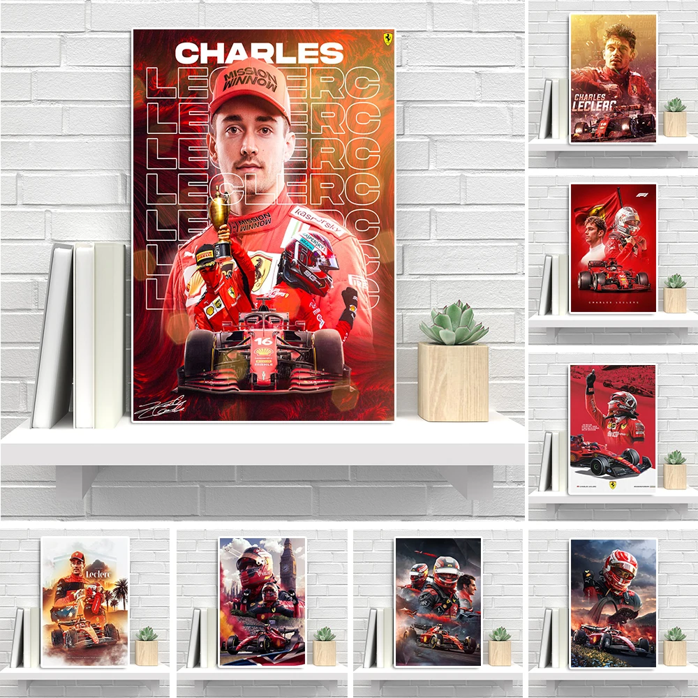 

Formula Grand Prix Racer Charles Leclerc Portrait Canvas Painting Racing Graffiti Poster Print Sports Car Wall Art Room Decor