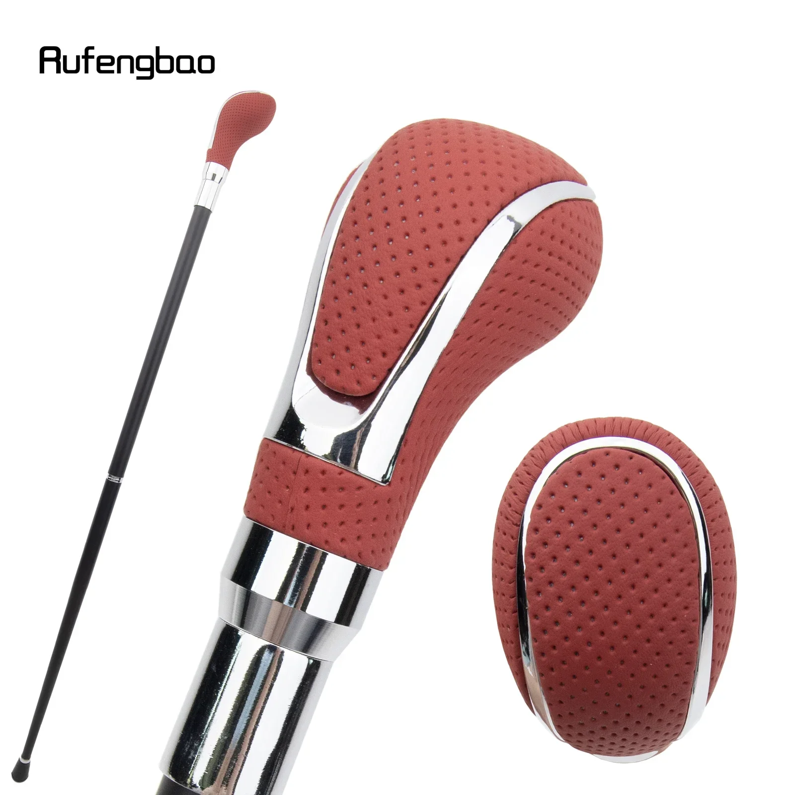 Red Leather Silver Walking Cane Fashion Decorative Walking Stick Gentleman Performance stage Cane 92cm