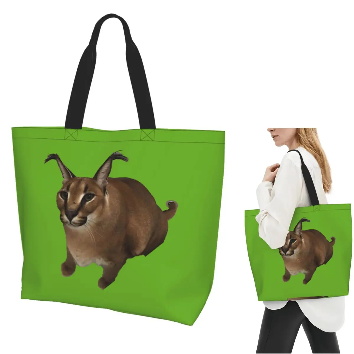 

Big Floppa Animal Cat Shopping Tote Bag Canvas Large Capacity Shoulder Bags Shopper Grocery Handbag for Women