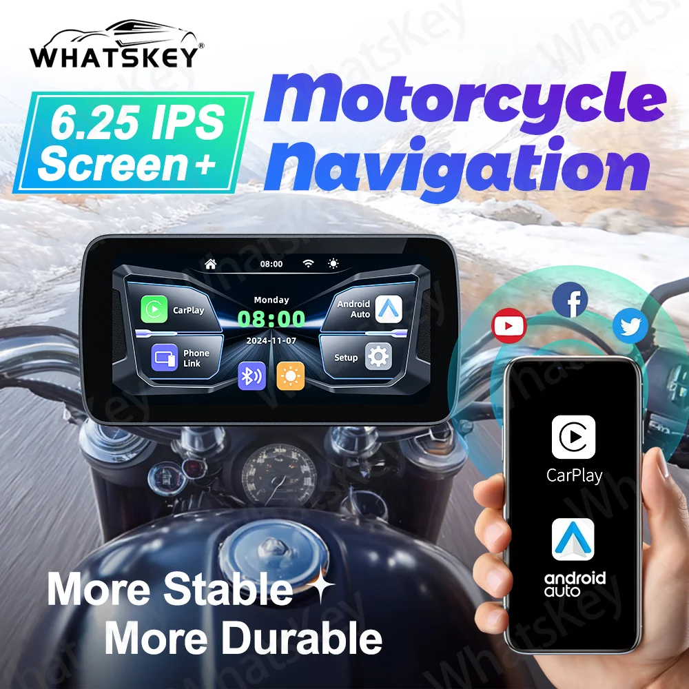 

6.25 '' Motocycle Carplay Android AUTO Wireless Touch Screen Navigation GPS IPX7 Waterproof Dustproof Anti-shock for Street Bike