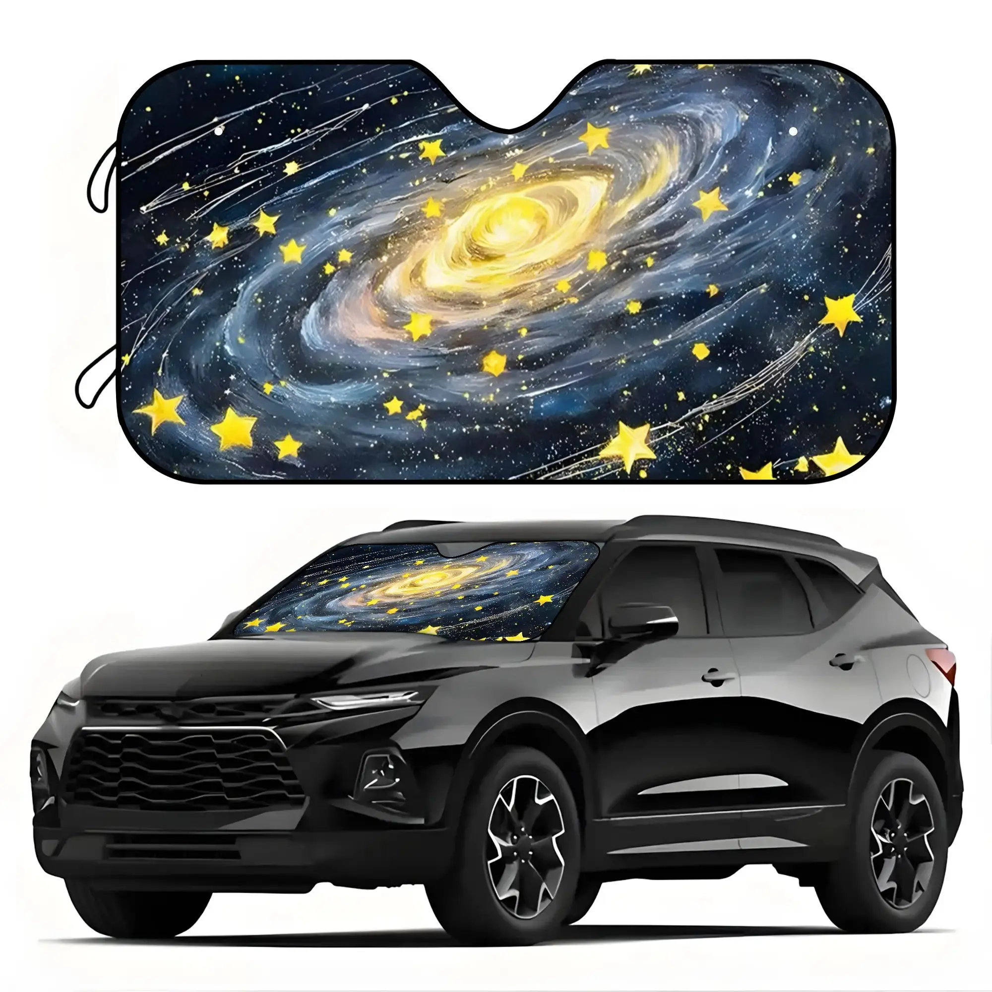 1pc Galaxy Vortex Dreamy Space Pattern Premium Car Sunshade Universal UV Scratch Resistant Windshield Protector With Cooling Eff