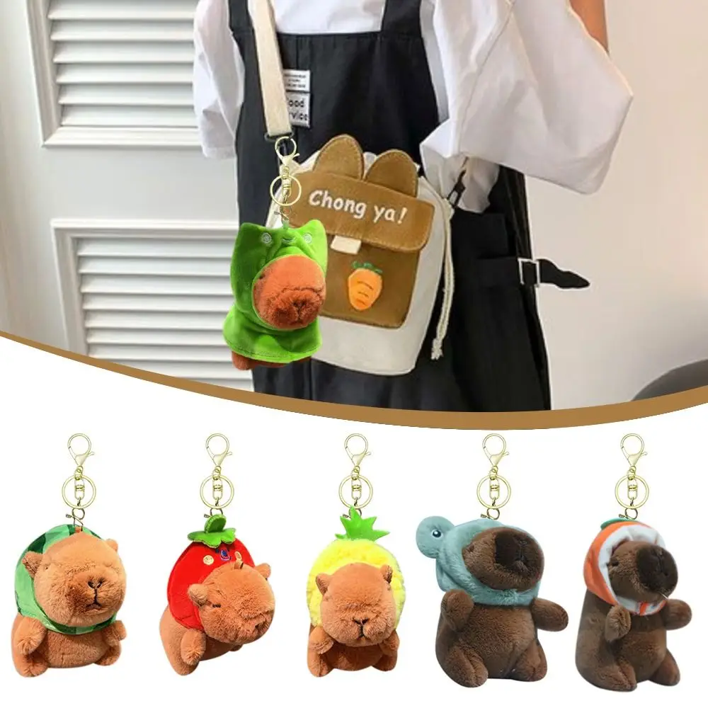 Gorro de felpa con colgante de capibara, adornos colgantes de dibujos animados, llavero de capibara de simulación, mochila suave, llavero, accesorios para bolso