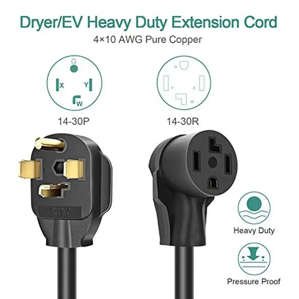 Dryer Extension Cord 4 Prong, 30 Amp NEMA 14-30P to 14-30R Extension Cord for Dryer Power Extension, 125V/250V, 10 Feet