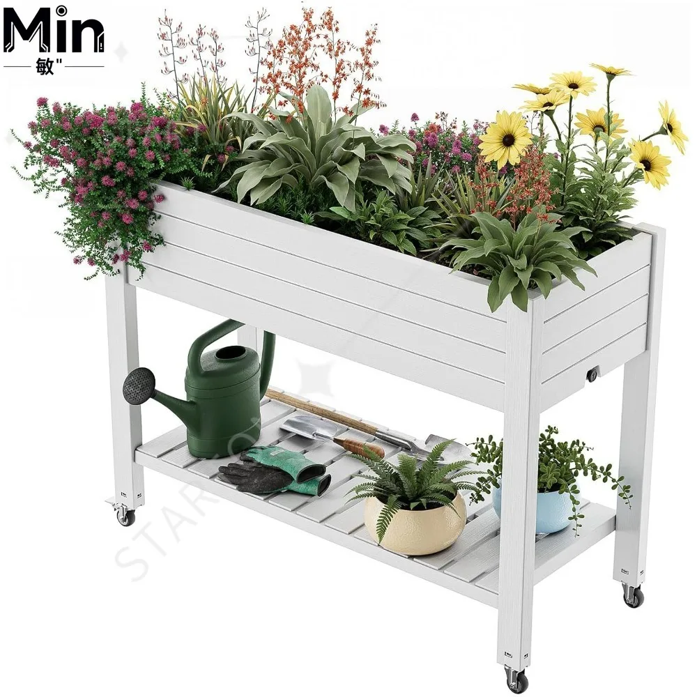 Wheeled Raised Garden Bed Outdoor Large Resin Divisible Elevated Patio Planter Box Stand for Vegetable Flower Growing