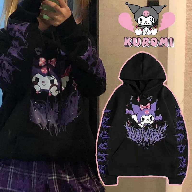 Kuromi Sweater Hoodie Women Autumn Winter Thicken Warm Sweatshirt Street Y2k Clothing Kawaii Leisure Coat Long Sleeve Top Gift