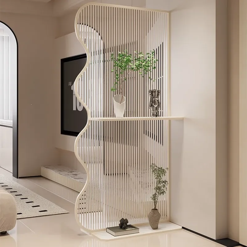 Freestanding Curved Changhong Glass Room Divider for Living Room Entrance No Drill Installation Modern Light Luxury Partition