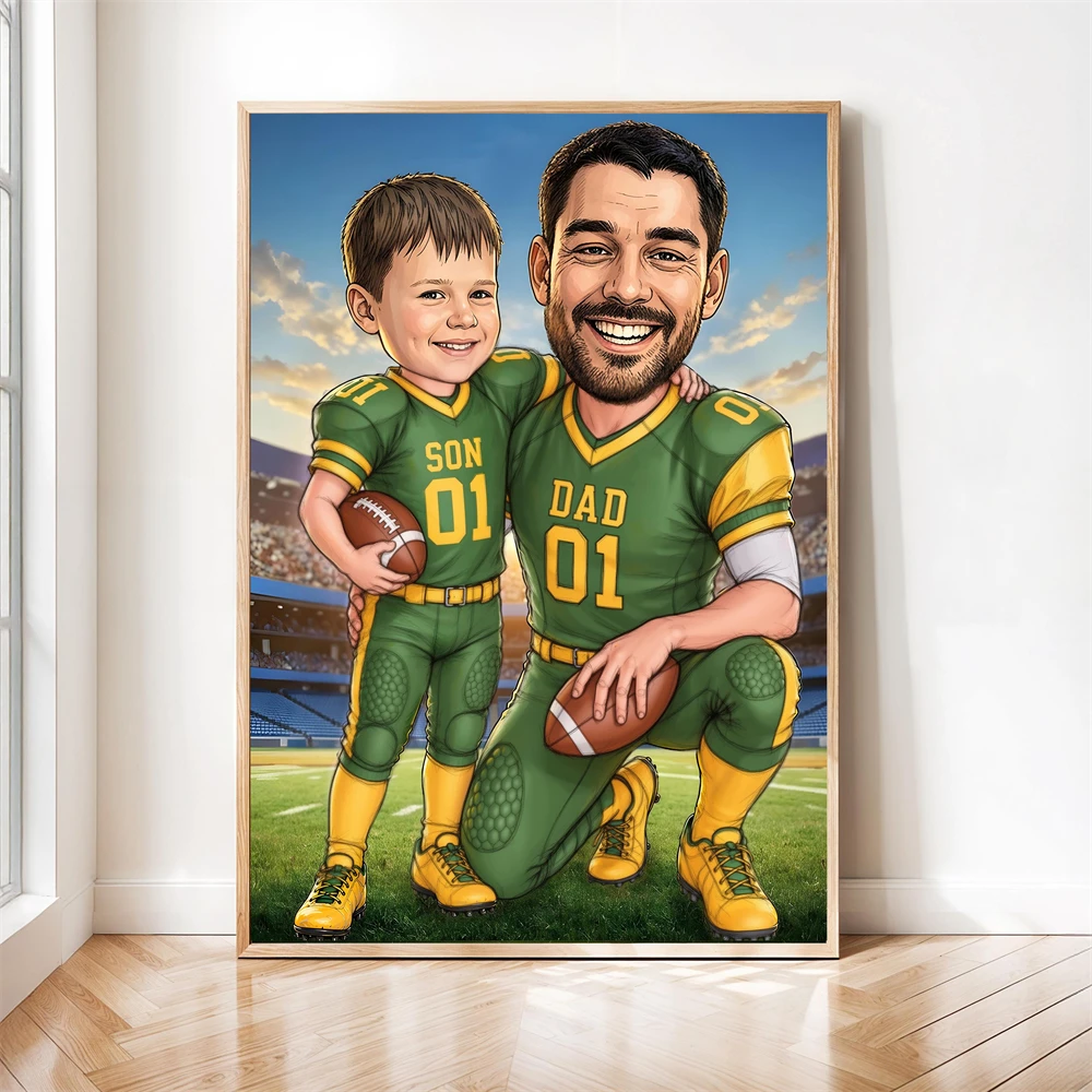 Father And Son Basketball Portrait Prints Funny Father's Day Gift Cartoon Illustration Of Child And Father Poster Funny Gifts