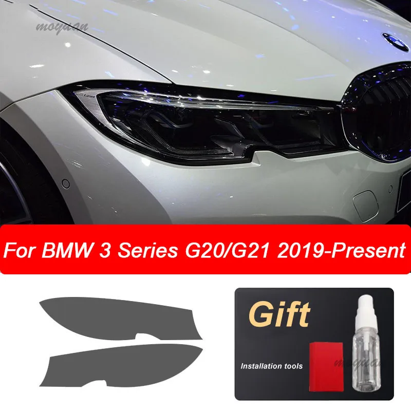 For BMW F30 F31 G20 F10 F11 G30 F40 F32 F22 F36 F07 F34 G32 G11 G15 Car Headlight Tint Smoked Black Protective Film TPU Stickers