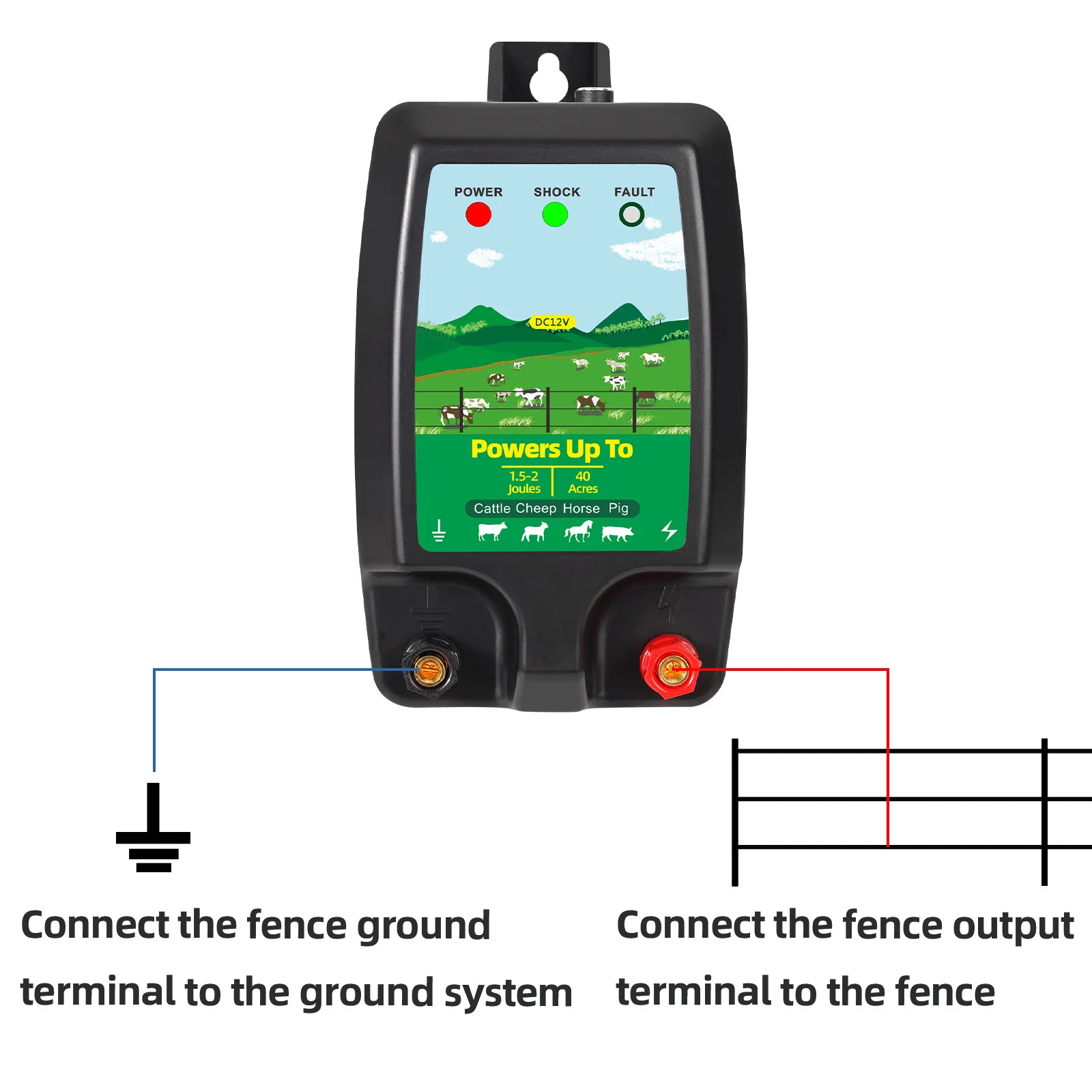 10KM Electric Fence Energizer High Voltage Controller Fence Charger for Livestock Cattle Horse Sheep Cattle Horse Poultry