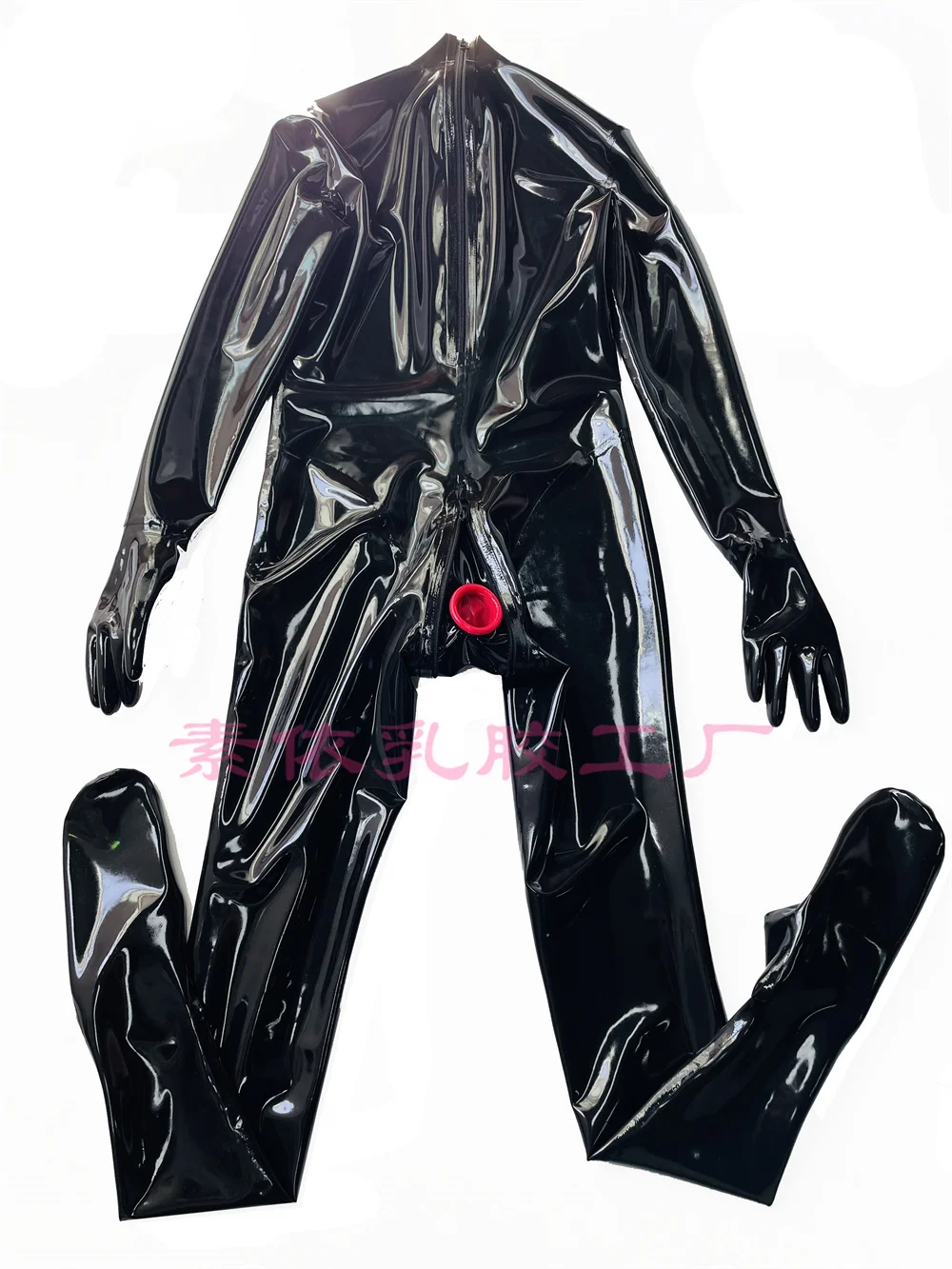 Latex gummi catsuit with gloves socks codpiece hidden two sheath 0.4mm