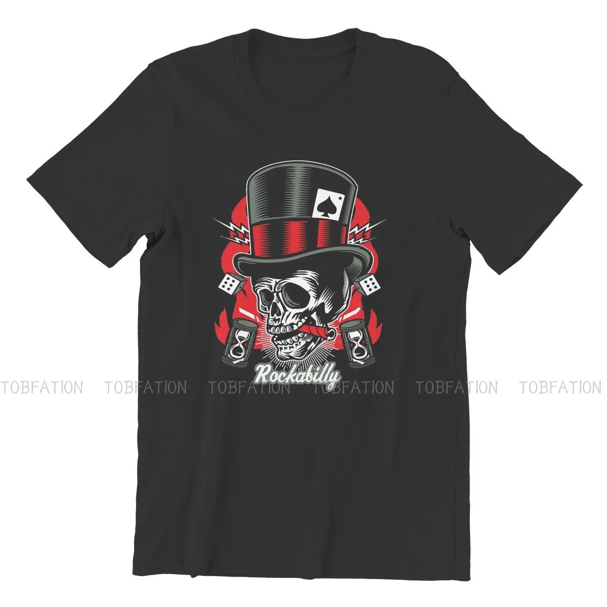 Rockabilly Rock Skull Retro Classic Rock and Roll Bikers Essential T Shirt Vintage Homme Tshirt Large O-Neck Men Clothes