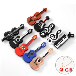 Guitar instrument USB 2.0 Flash Drive 128GB Cute Musical Instrument Cartoon Violin Note Color 64GB Flash Drive Gifts Key Chain