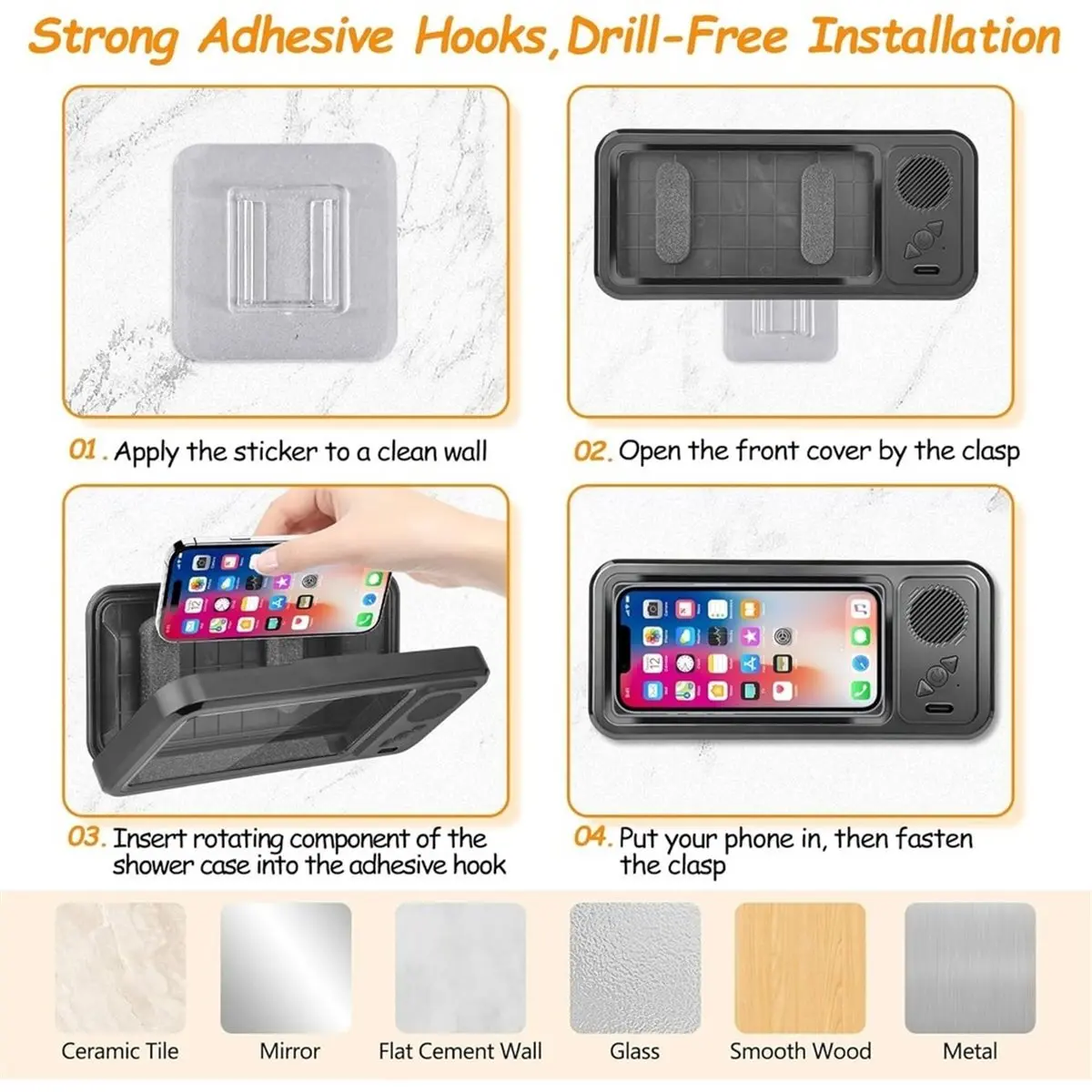 2026 NEW Shower Phone Holder with Wireless Bluetooth Speaker, 480° Rotation, Bathroom Wall Phone Mount Stand WaterProof Anti Fog