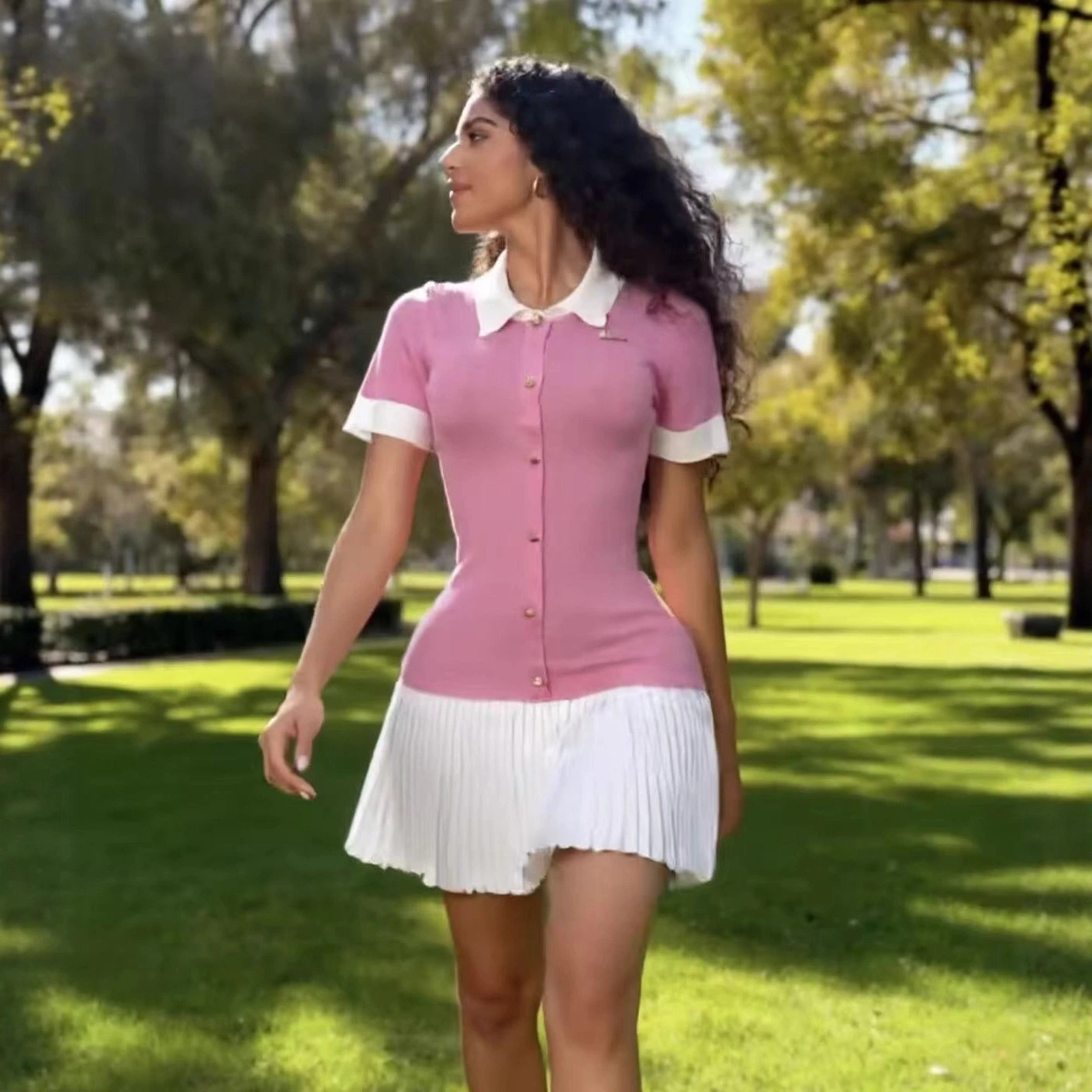College Sle Color Blo Gebreid Dr Afslanken ort Sve Geplooide Rok Kraag Jersey Dr voor Dames Dagelijks gebruik