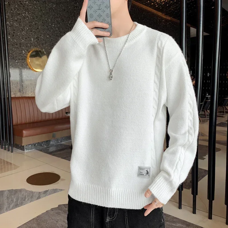 Koreanische gelbe Pullover Männer Herbst feste Wolle Pullover Slim Fit Männer Streetwear O-Ausschnitt Strick pullover Retro Pullover für Männer