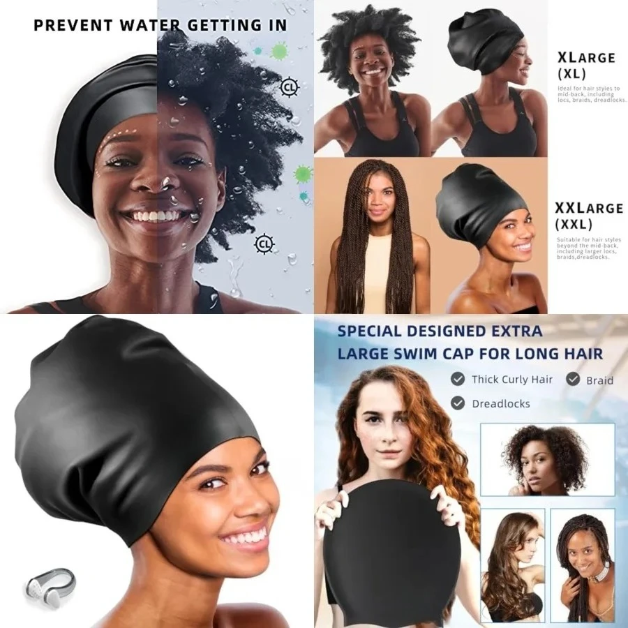 

Extra Large Swim Cap for Braids and Dreadlocks Extensions Weaves Long Hair, Waterproof Silicone Cover Ear Bath Pool Shower Swimming Cap for Adult Youth to Keep Hair Dry, Easy to Put On and Off