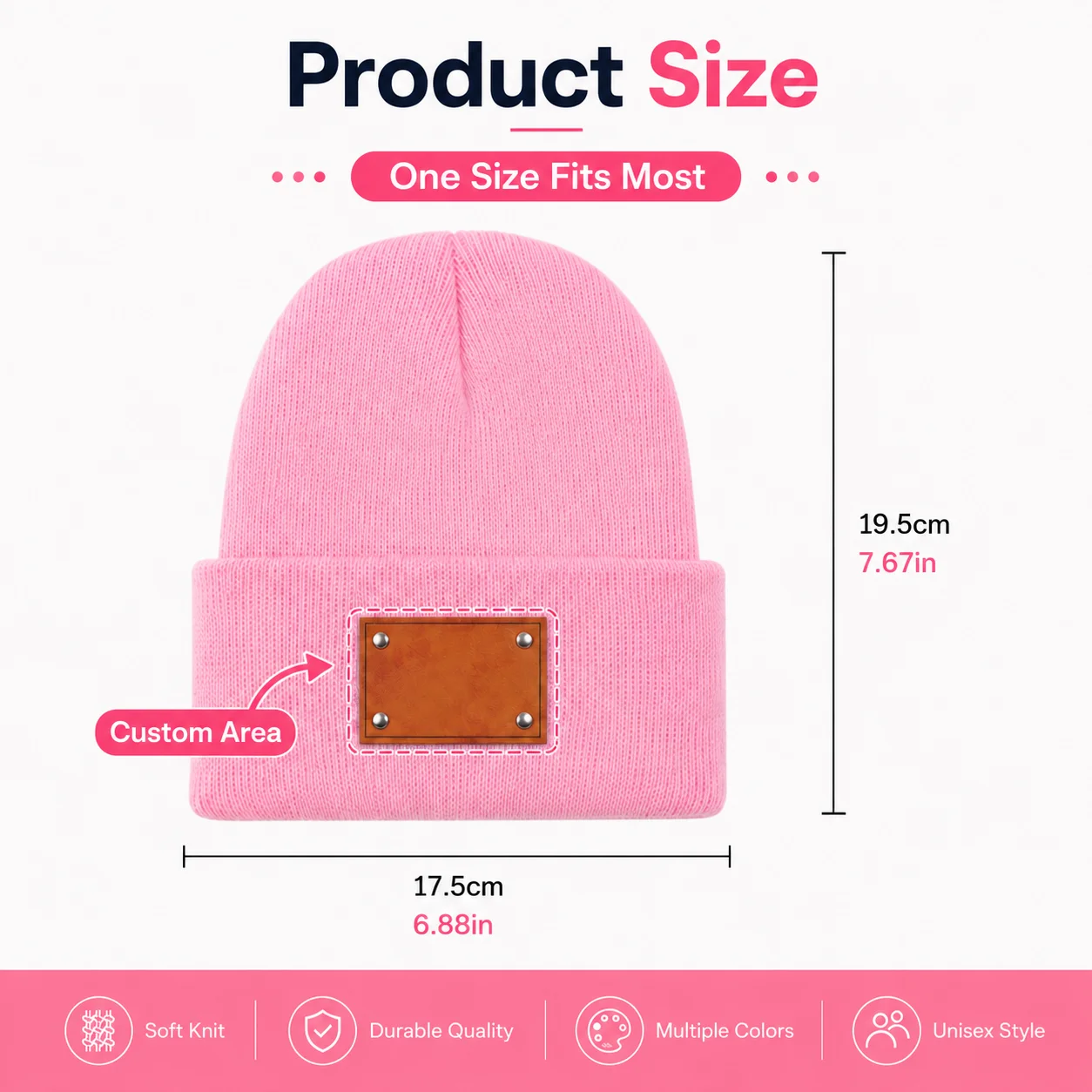 Custom Text Beanie Personalized Winter Knit Cap Laser Engraved Leather Patch Soft Warm Gift Cuffed Customized Name Knit Hat