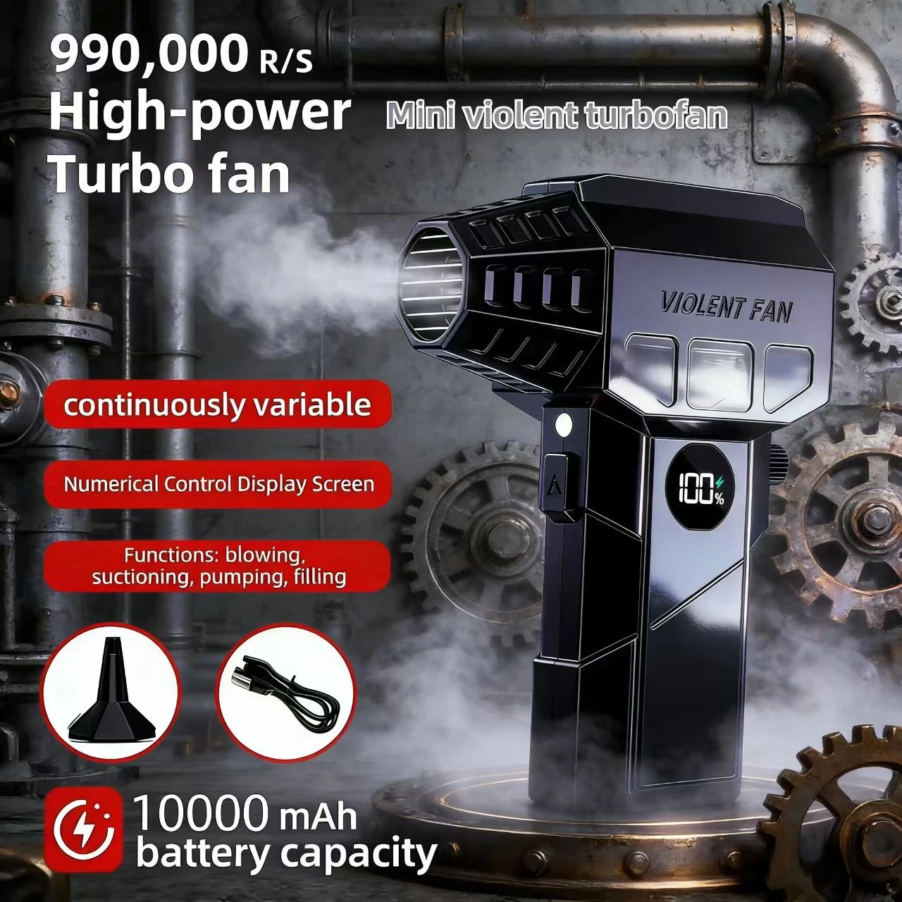 

Мощная воздуходувка X5 с турбонаддувом, 10000 мАч, с 4 насадками, электрический пылесборник, светодиодная подсветка, бесщеточный турбовентилятор