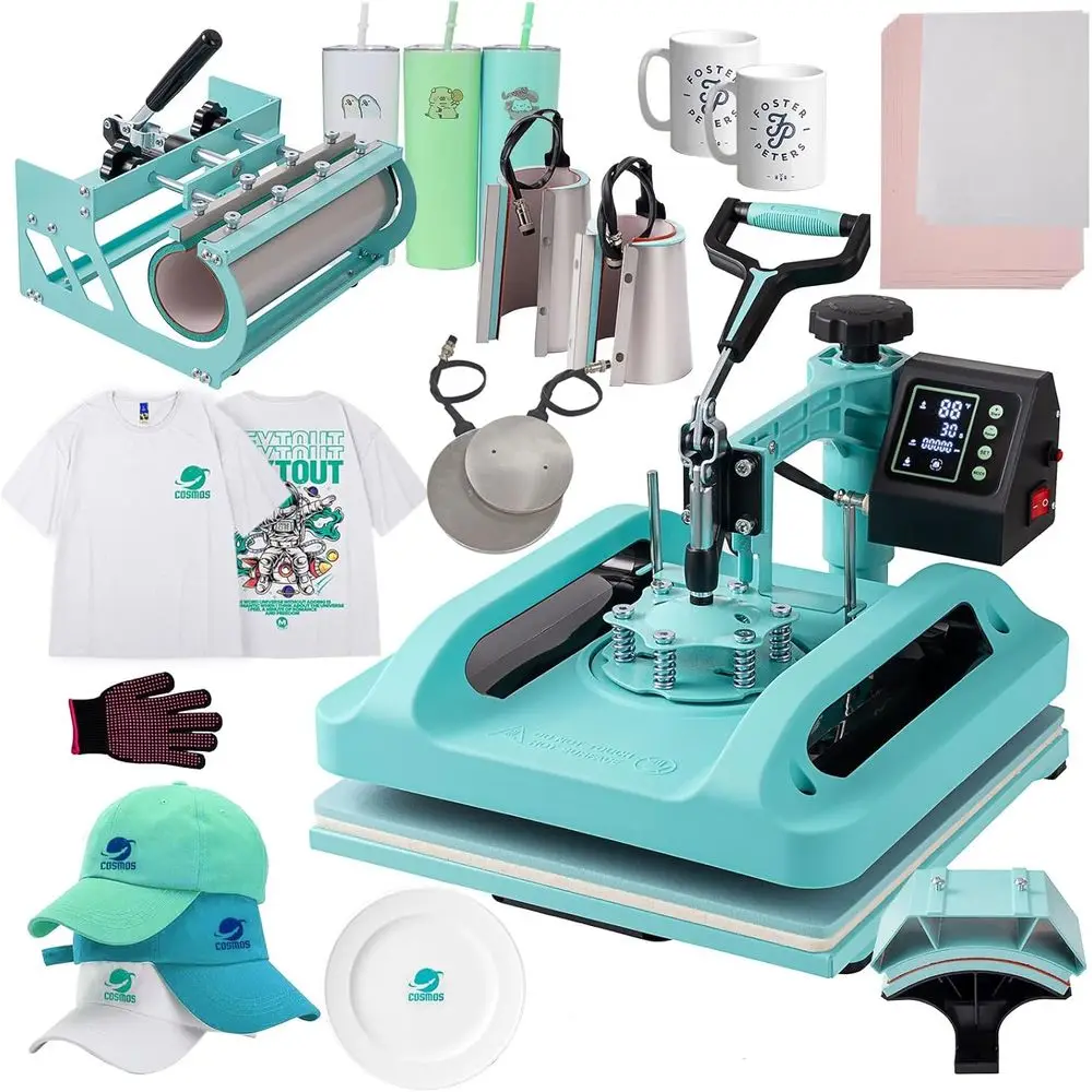 

Термопресс 15x15 дюймов, 8-в-1, с насадкой для стаканов 30 унций, профессиональный сублимационный пресс для футболок, кепок, стаканов и стекла