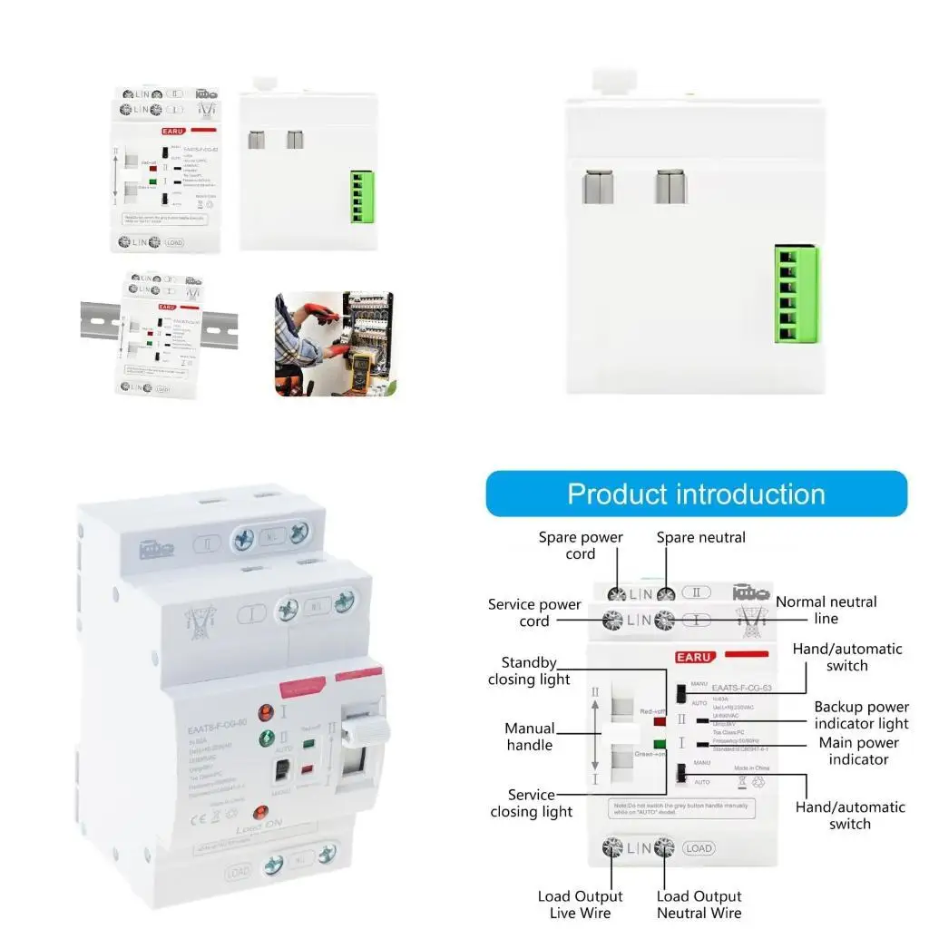 

652F Переключатели резерва питания на DIN-рейке Электрические селекторные переключатели Автоматические переключатели резерва 2P