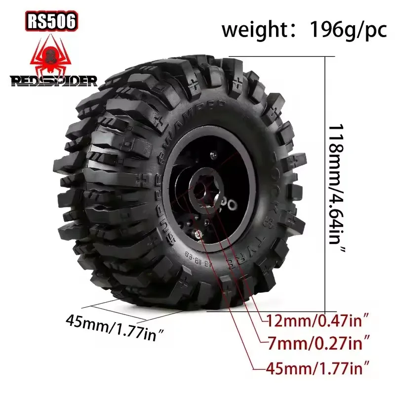 1.9 Beadlock Wheels and Tires Negative Offset -10mm Deep Dish Height for TRX4 Axial SCX10 II III RR10 Wraith Redcat Gen 8