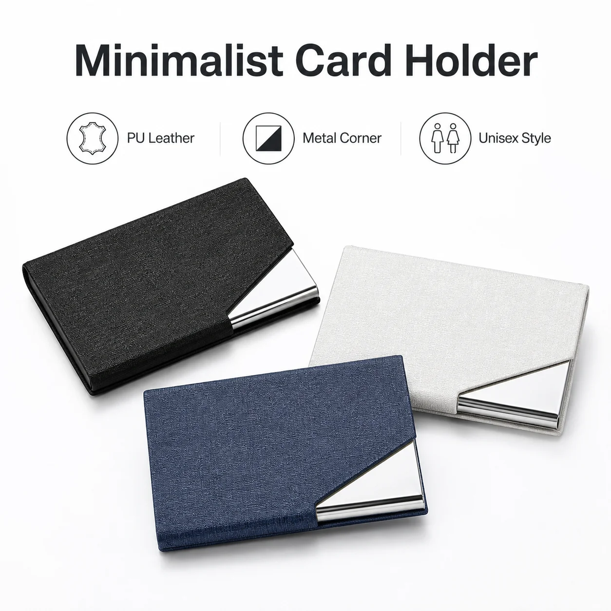 Magnetic Card Holder Minimalist Slim PU Leather Stainless Steel Mini Wallet Business Men Women Unisex Multifunction Card Box Bag