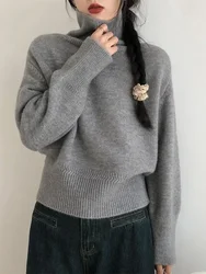 Dolcevita da donna grigio Autunno e inverno 2024 Nuovo maglione da donna morbido e confortevole Pullover lavorato a maglia ispessito di base casual allentato